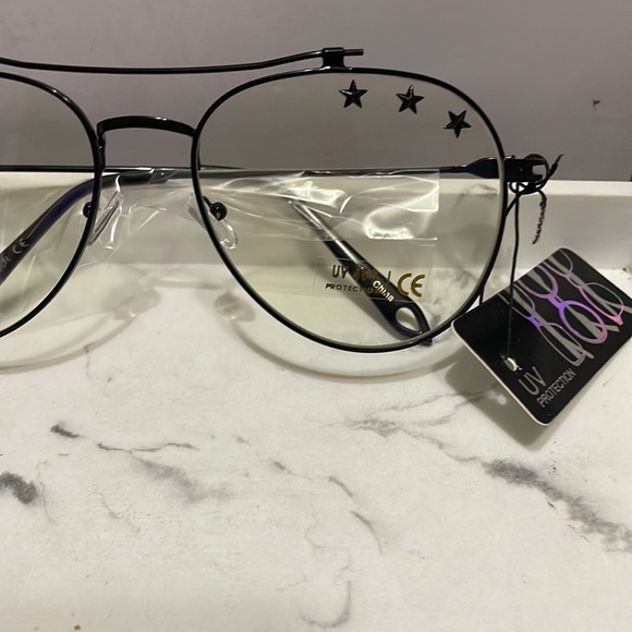 NEW ARRIVALS UNISEX GOLD STAR STUDDED CLEAR LENS AVIATORS GLASSES main image 13